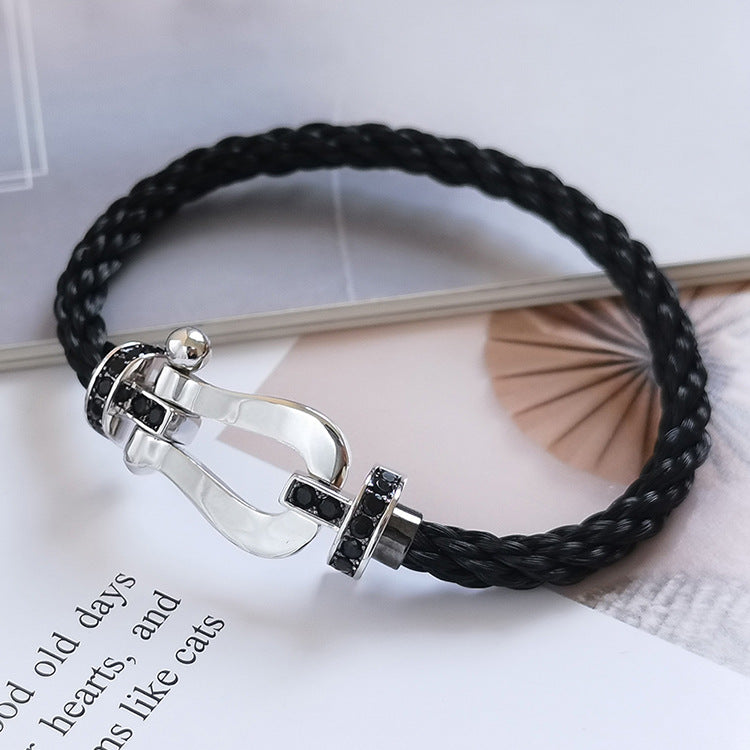 [Am jewelry]FORCE LARGE HORSESHOE BLACK DIAMOND BRACELET SILVER