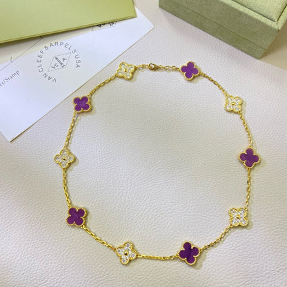 [Am jewelry]CLOVER 10 MOTIFS  PURPLE VIOLET DIAMOND NECKLACE