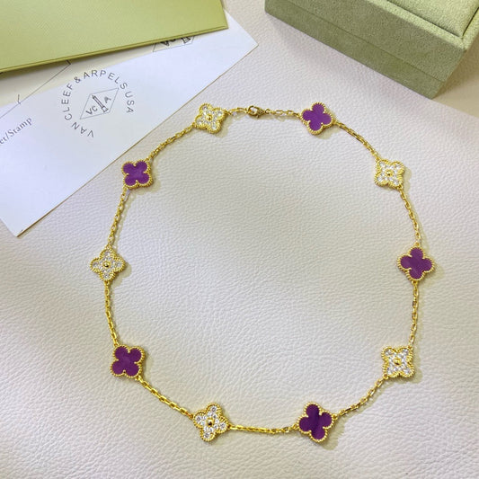 [Am jewelry]CLOVER 10 MOTIFS  PURPLE VIOLET DIAMOND NECKLACE