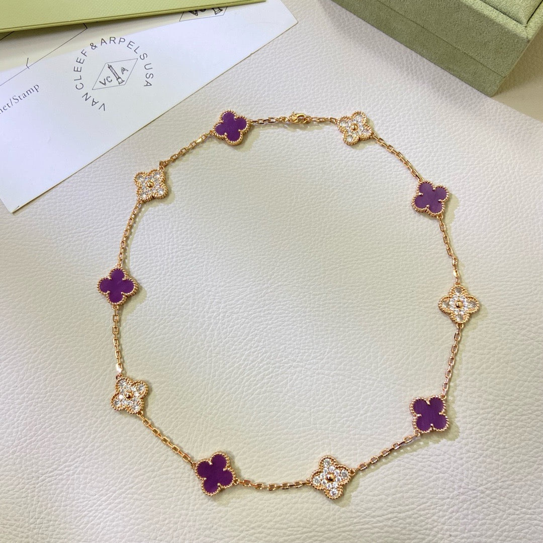 [Am jewelry]CLOVER 10 MOTIFS  PURPLE VIOLET DIAMOND NECKLACE
