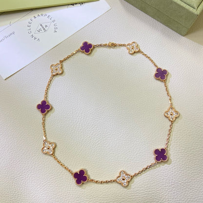 [Am jewelry]CLOVER 10 MOTIFS  PURPLE VIOLET DIAMOND NECKLACE