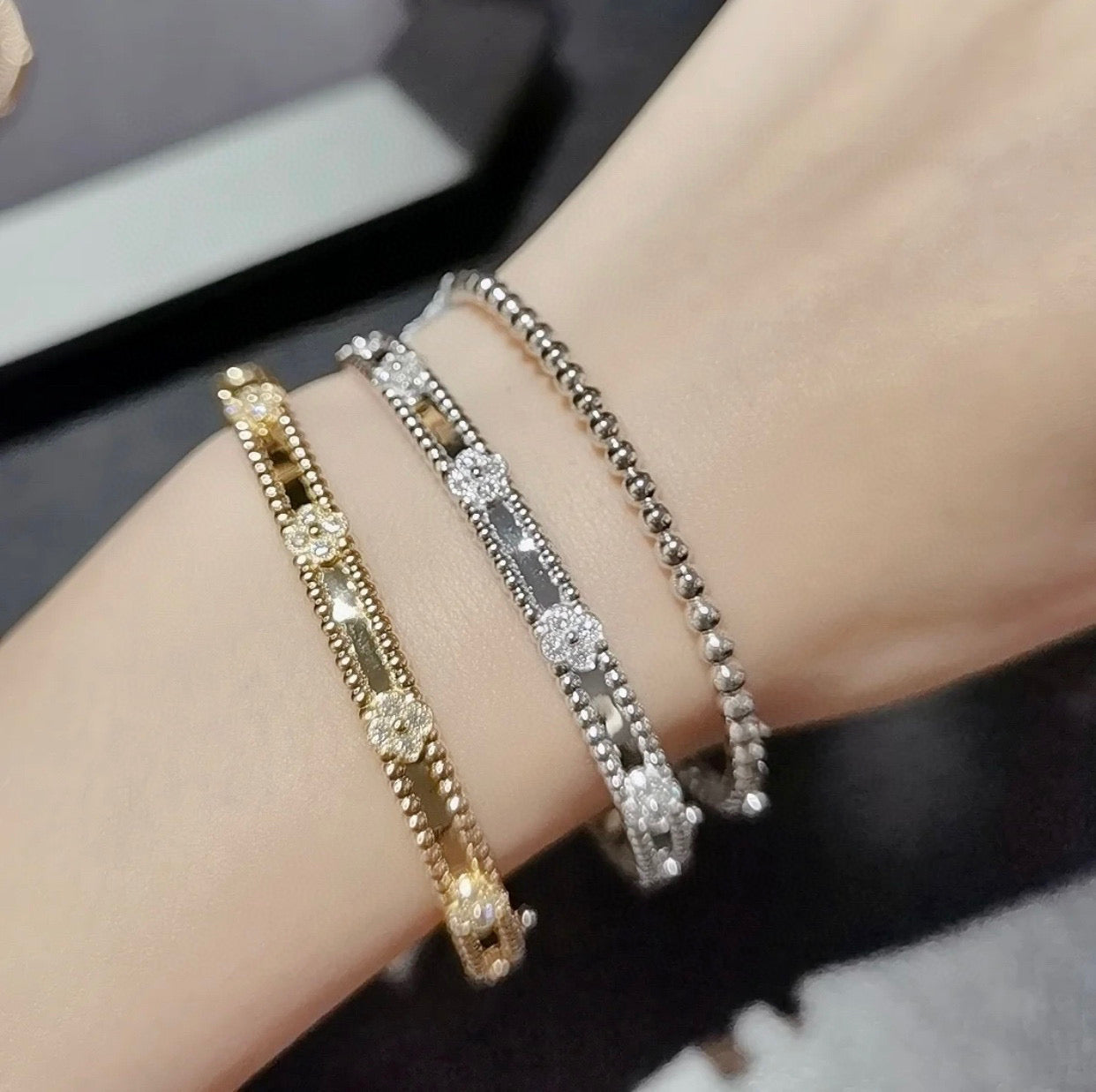 [Am jewelry]CLOVER BRACELET 4MM DIAMONDS