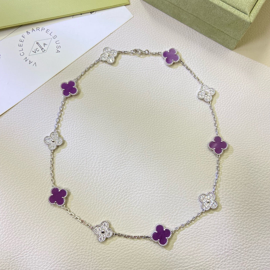 [Am jewelry]CLOVER 10 MOTIFS  PURPLE VIOLET DIAMOND NECKLACE
