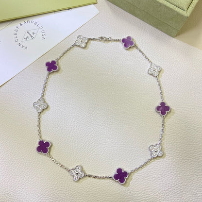 [Am jewelry]CLOVER 10 MOTIFS  PURPLE VIOLET DIAMOND NECKLACE