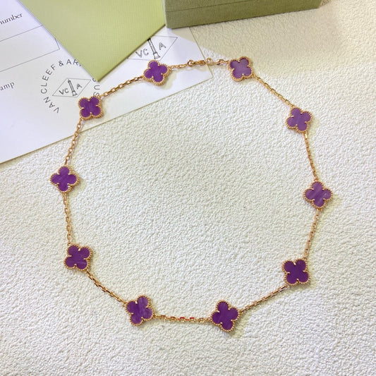 [Am jewelry]CLOVER 10 MOTIFS  PURPLE VIOLET  NECKLACE