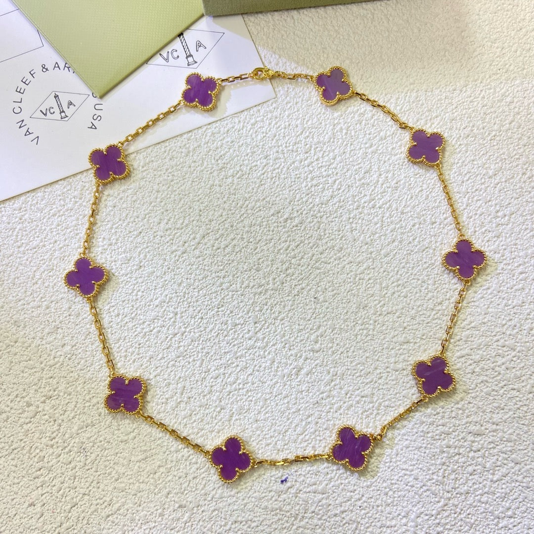 [Am jewelry]CLOVER 10 MOTIFS  PURPLE VIOLET  NECKLACE