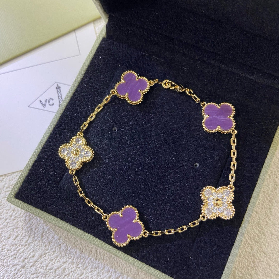 [Am jewelry]CLOVER  5 MOTIFS  PURPLE VIOLET DIAMOND BRACELET