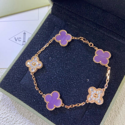 [Am jewelry]CLOVER  5 MOTIFS  PURPLE VIOLET DIAMOND BRACELET
