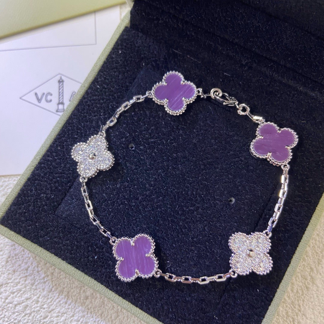 [Am jewelry]CLOVER  5 MOTIFS  PURPLE VIOLET DIAMOND BRACELET