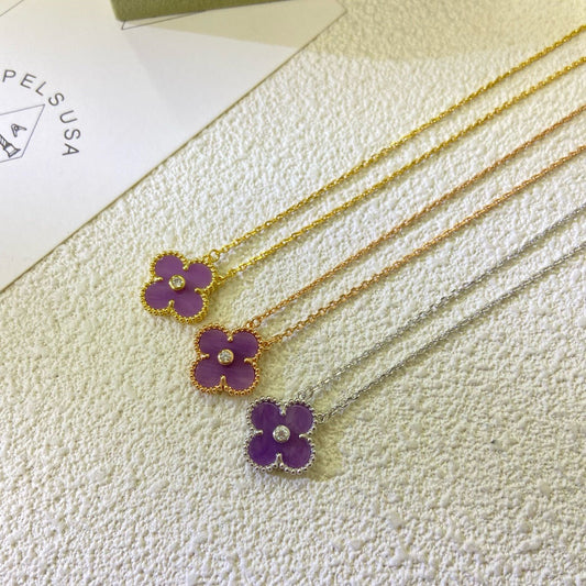 [Am jewelry]CLOVER 15MM DIAMOND  PURPLE VIOLET NECKLACE