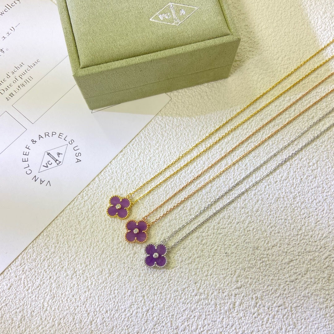 [Am jewelry]CLOVER 15MM DIAMOND  PURPLE VIOLET NECKLACE