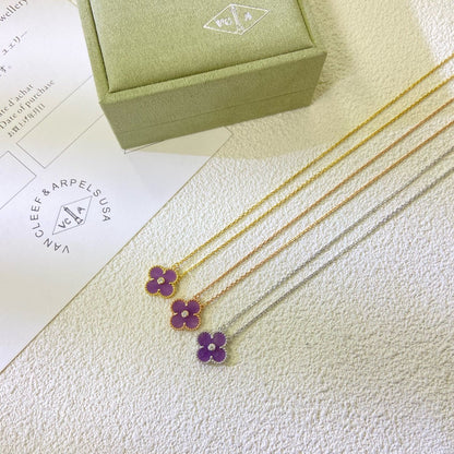 [Am jewelry]CLOVER 15MM DIAMOND  PURPLE VIOLET NECKLACE