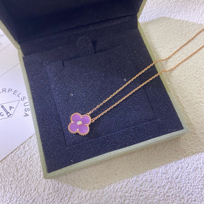 [Am jewelry]CLOVER 15MM DIAMOND  PURPLE VIOLET NECKLACE