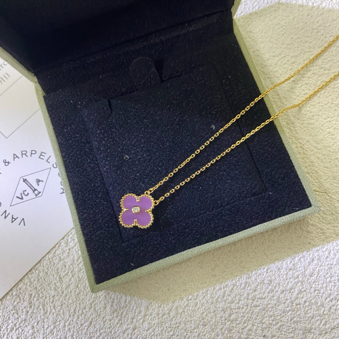 [Am jewelry]CLOVER 15MM DIAMOND  PURPLE VIOLET NECKLACE
