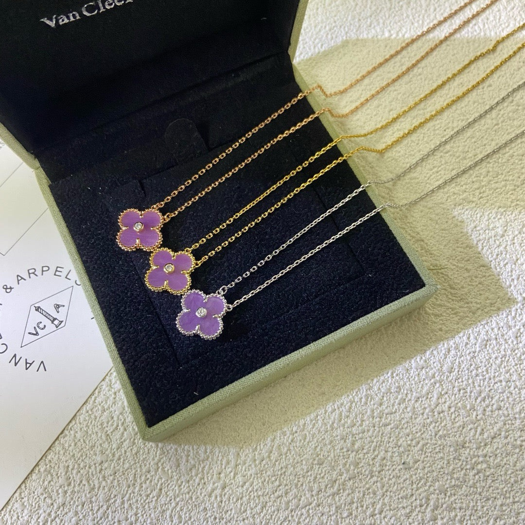 [Am jewelry]CLOVER 15MM DIAMOND  PURPLE VIOLET NECKLACE