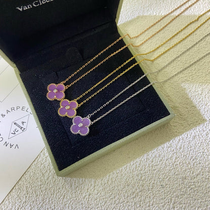 [Am jewelry]CLOVER 15MM DIAMOND  PURPLE VIOLET NECKLACE