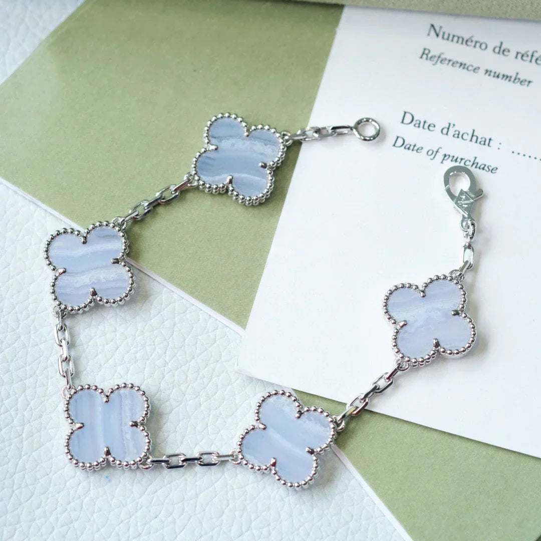 [Am jewelry] CLOVER 5 MOTIF PURPLE CHALCEDONY BRACELET COLLECTION