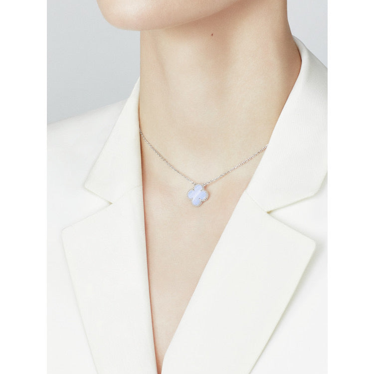 [Am jewelry]CLOVER 15MM BLUE CHALCEDONY NECKLACE SILVER