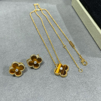 [Am jewelry]CLOVER 15MM DIAMOND AND YELLOW TIGER'S EYE AGATE necklace
