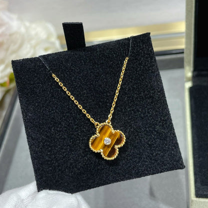 [Am jewelry]CLOVER 15MM DIAMOND AND YELLOW TIGER'S EYE AGATE necklace