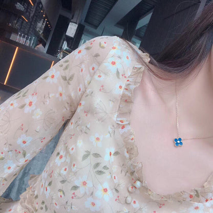 [Am jewelry]CLOVER 15MM DIAMOND AND BLUE AGATE NECKLACE