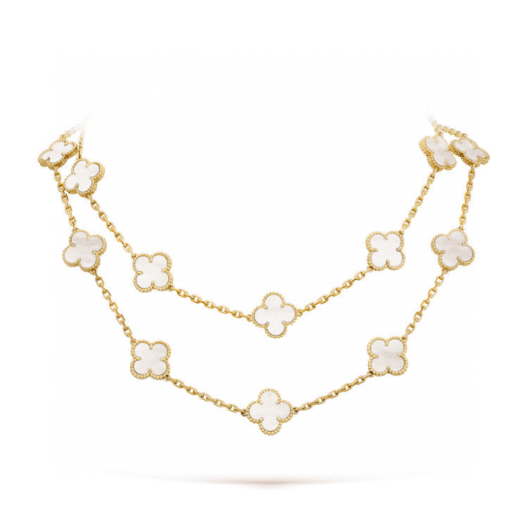 [Am jewelry]CLOVER 20 MOTIFS WHITE MOP NECKLACE