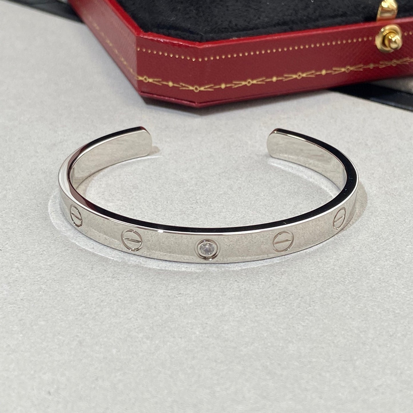 [Am jewelry]LOVE BRACELET 6.1MM 1 DIAMOND OPEN CUFF