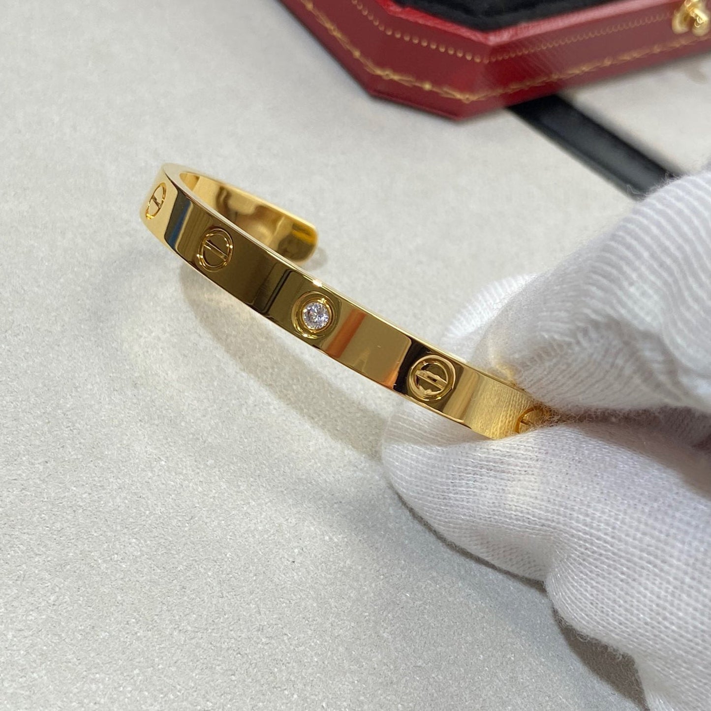 [Am jewelry]LOVE BRACELET 6.1MM 1 DIAMOND OPEN CUFF