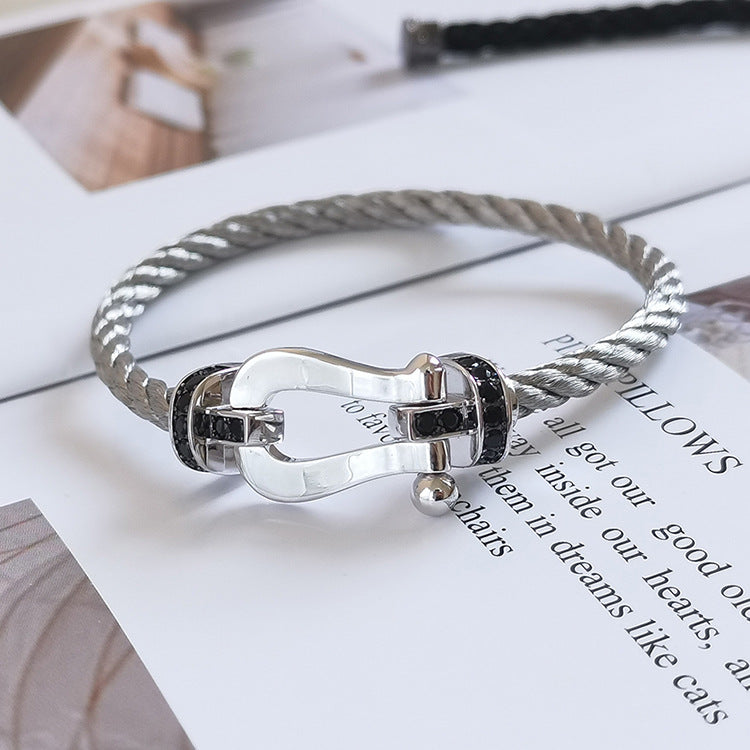 [Am jewelry]FORCE LARGE HORSESHOE BLACK DIAMOND BRACELET SILVER
