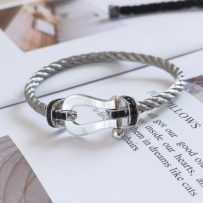 [Am jewelry]FORCE LARGE HORSESHOE BLACK DIAMOND BRACELET SILVER
