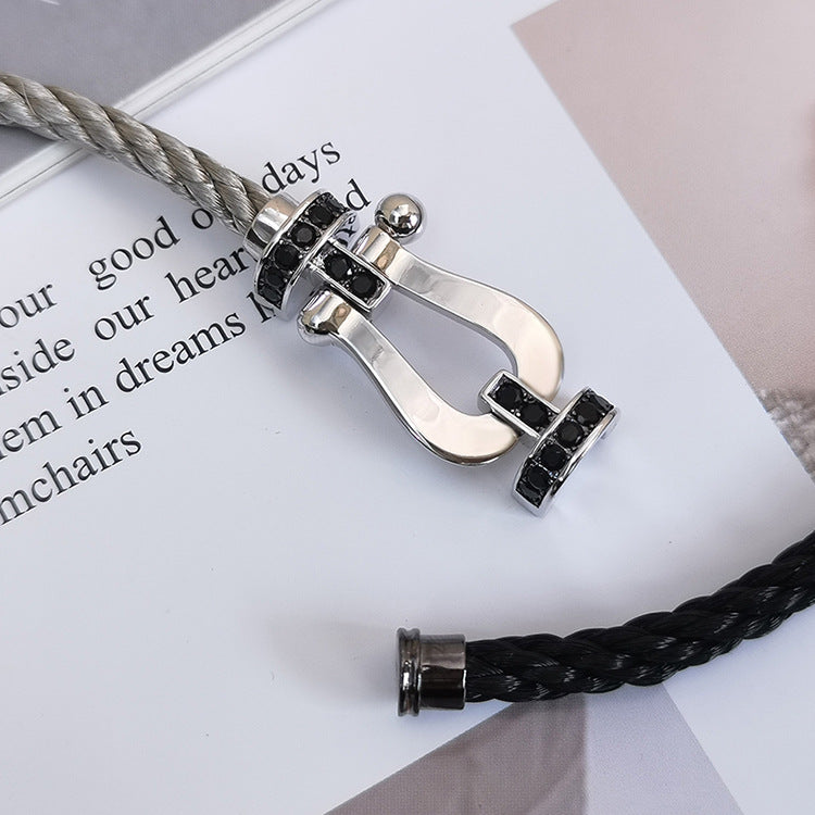 [Am jewelry]FORCE LARGE HORSESHOE BLACK DIAMOND BRACELET SILVER