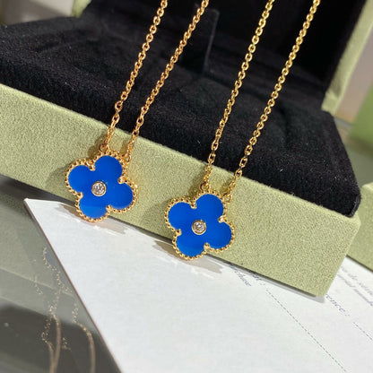 [Am jewelry]CLOVER 15MM DIAMOND AND BLUE AGATE NECKLACE