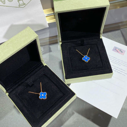 [Am jewelry]CLOVER 15MM DIAMOND AND BLUE AGATE NECKLACE