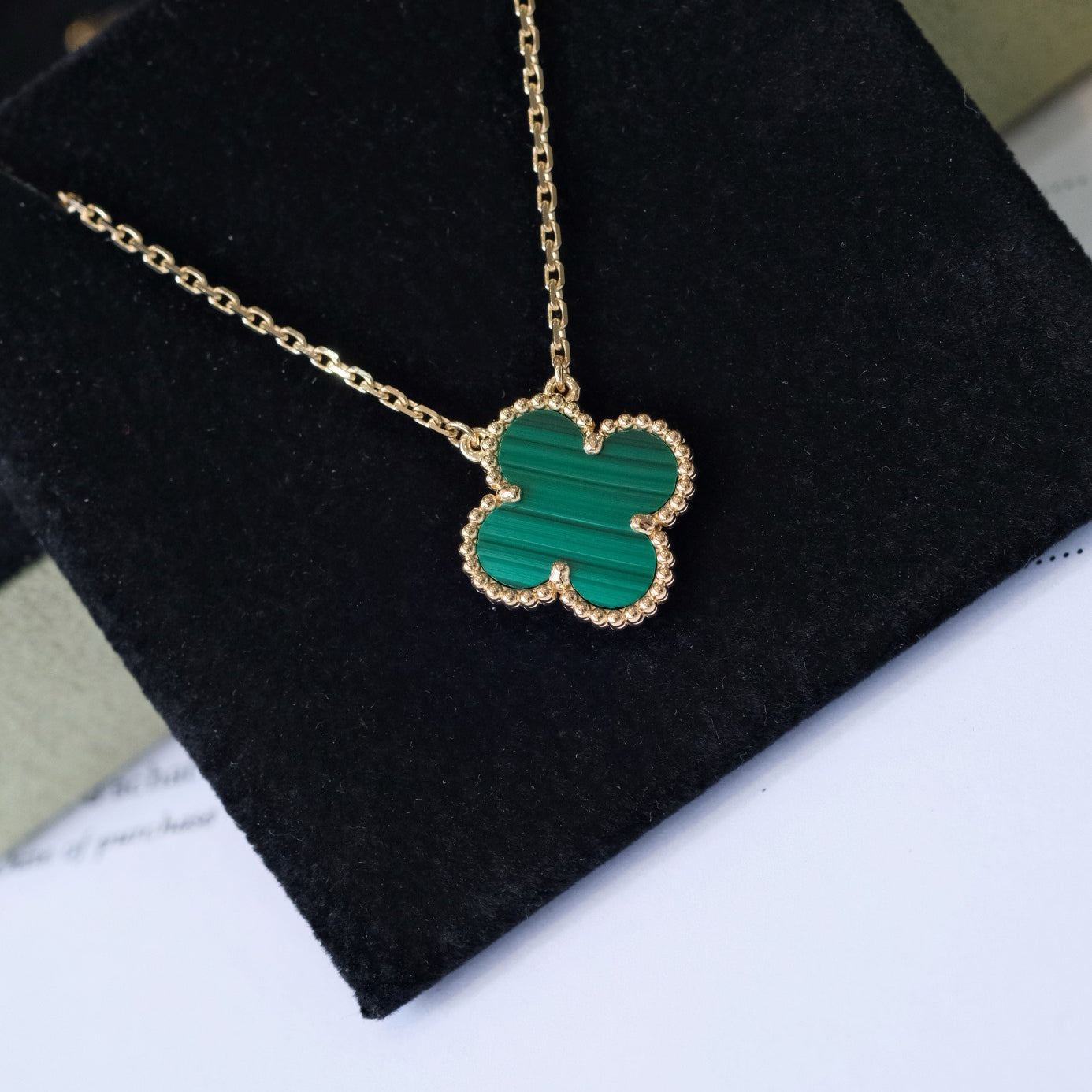 [Am jewelry]CLOVER 15MM MALACHITE SINGLE FLOWER  NECKLACE