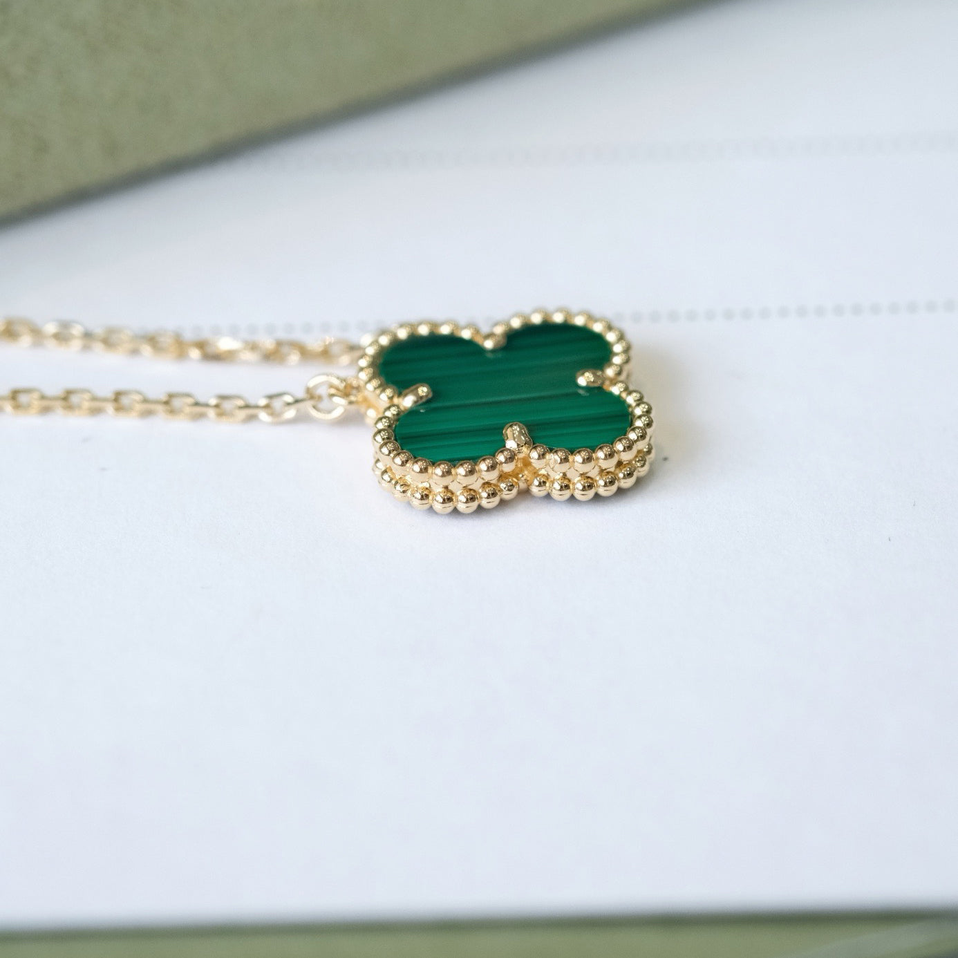 [Am jewelry]CLOVER 15MM MALACHITE SINGLE FLOWER  NECKLACE
