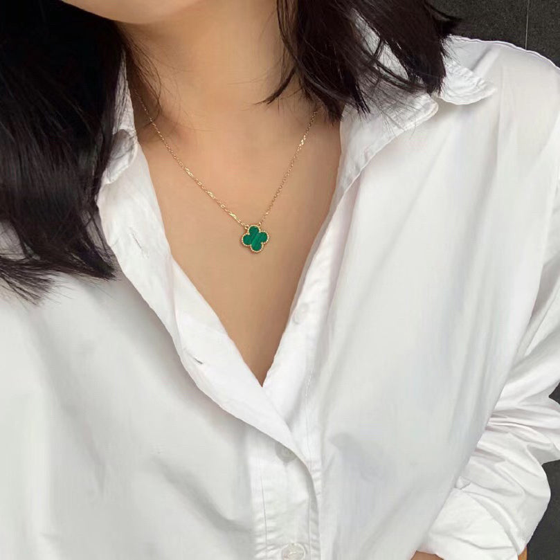 [Am jewelry]CLOVER 15MM MALACHITE SINGLE FLOWER  NECKLACE