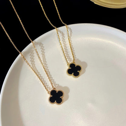 [Am jewelry]CLOVER 15MM BLACK ONYX SINGLE FLOWER NECKLACE