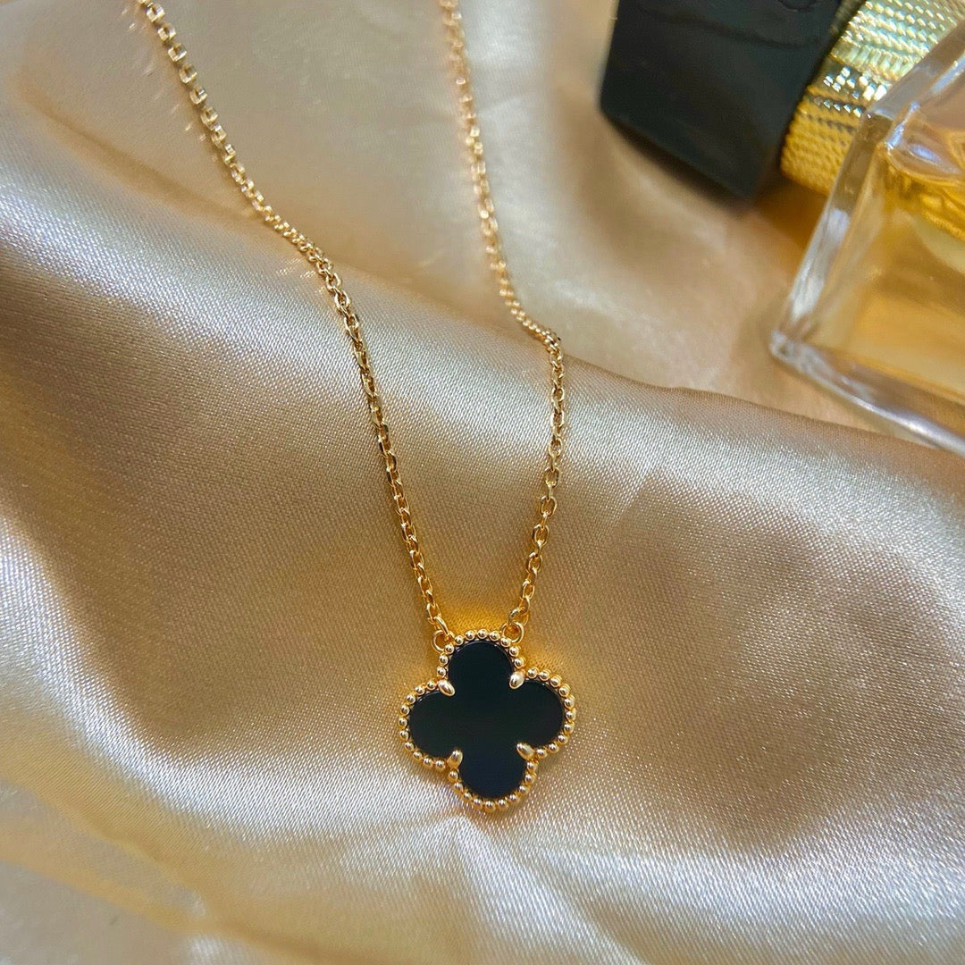 [Am jewelry]CLOVER 15MM BLACK ONYX SINGLE FLOWER NECKLACE