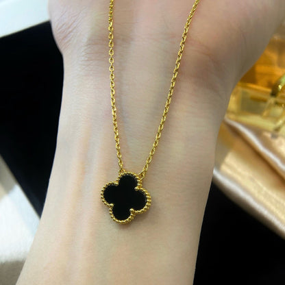 [Am jewelry]CLOVER 15MM BLACK ONYX SINGLE FLOWER NECKLACE