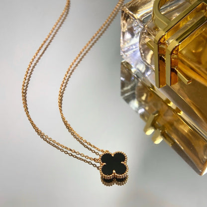 [Am jewelry]CLOVER 15MM BLACK ONYX SINGLE FLOWER NECKLACE