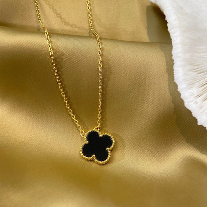 [Am jewelry]CLOVER 15MM BLACK ONYX SINGLE FLOWER NECKLACE
