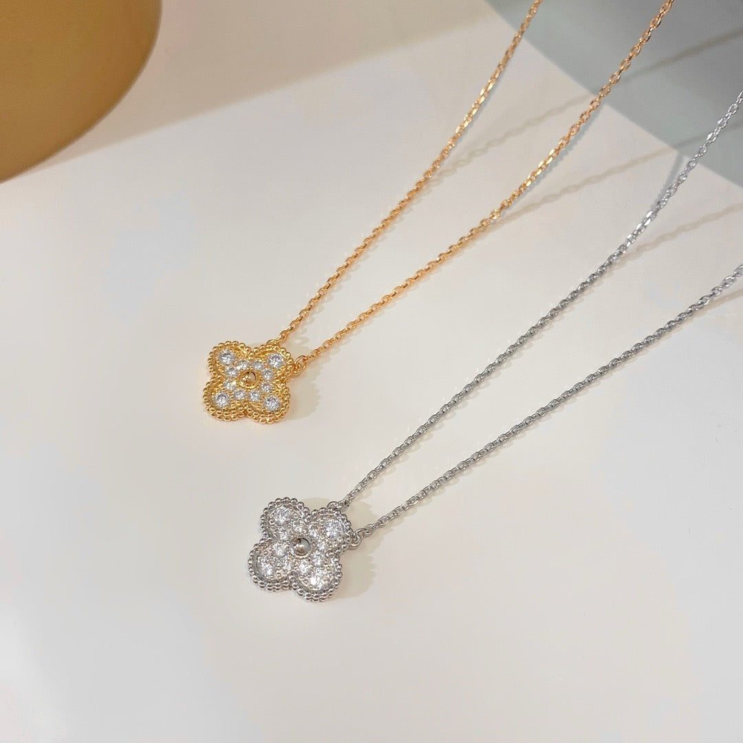 [Am jewelry]CLOVER 15MM DIAMOND SINGLE FLOWER NECKLACE