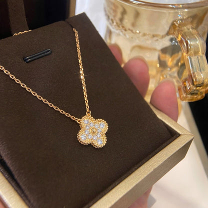 [Am jewelry]CLOVER 15MM DIAMOND SINGLE FLOWER NECKLACE