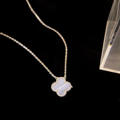 [Am jewelry]CLOVER 15MM BLUE CHALCEDONY NECKLACE SILVER