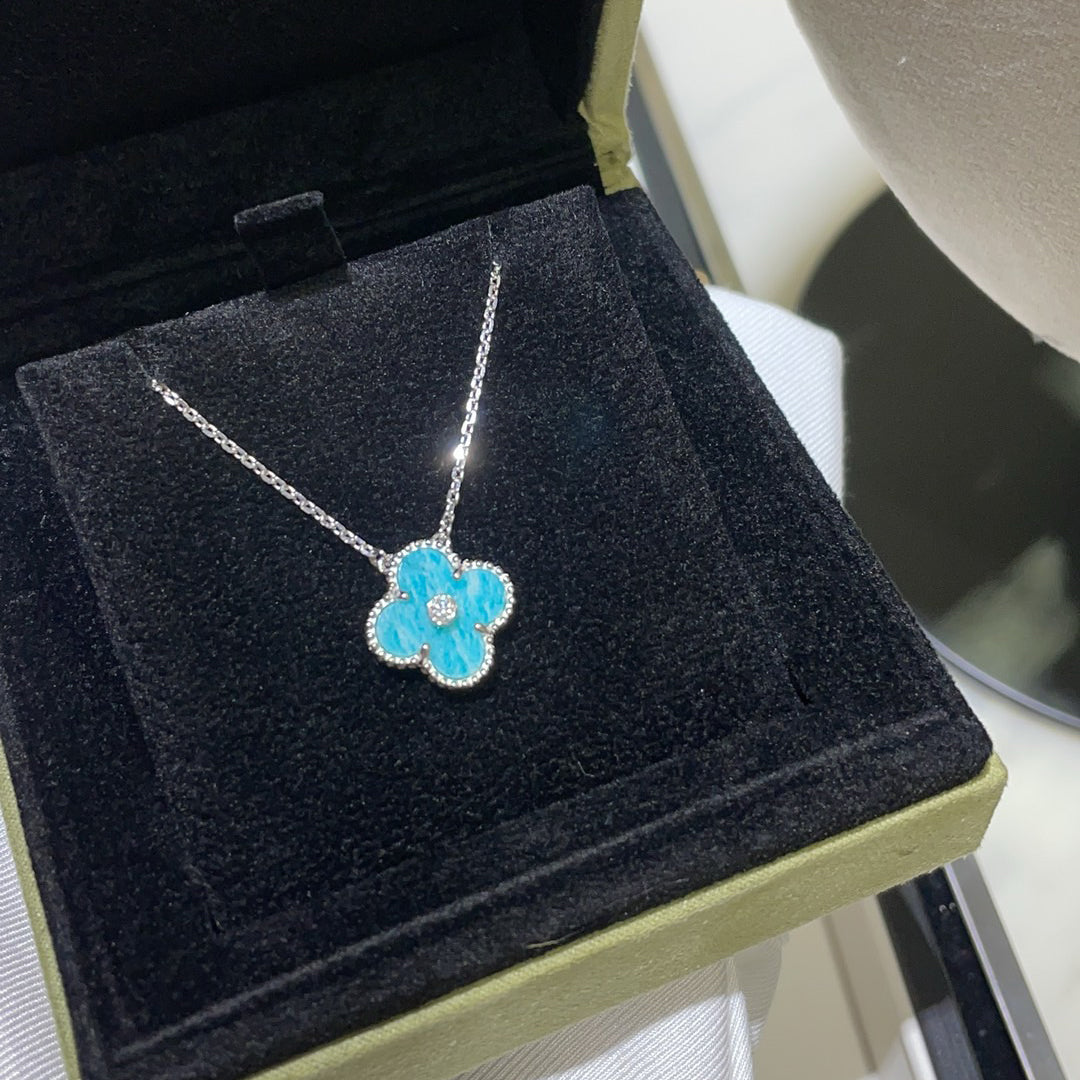 [Am jewelry]CLOVER 15MM DIAMOND SVRES PORCELAIN  NECKLACE SILVER