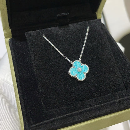 [Am jewelry]CLOVER 15MM DIAMOND SVRES PORCELAIN  NECKLACE SILVER