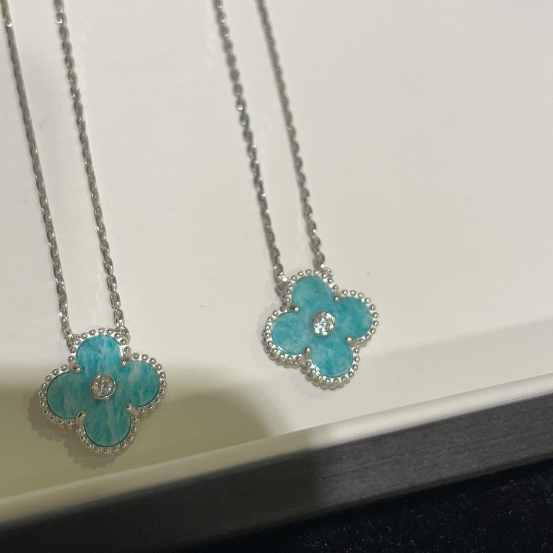 [Am jewelry]CLOVER 15MM DIAMOND SVRES PORCELAIN  NECKLACE SILVER