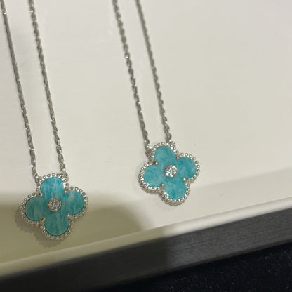 [Am jewelry]CLOVER 15MM DIAMOND SVRES PORCELAIN  NECKLACE SILVER