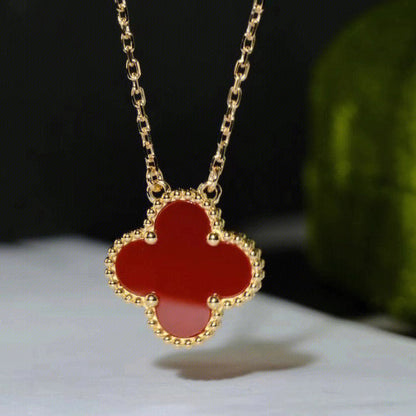 [Am jewelry]CLOVER 15MM CARNELIAN SINGLE FLOWER NECKLACE