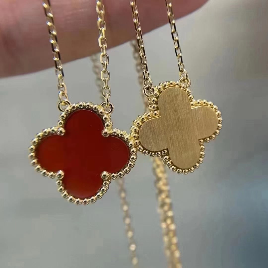 [Am jewelry]CLOVER 15MM CARNELIAN SINGLE FLOWER NECKLACE